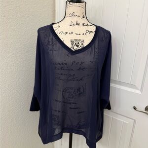 Eileen Fisher Navy Sheer Silk Boxy tunic sz L